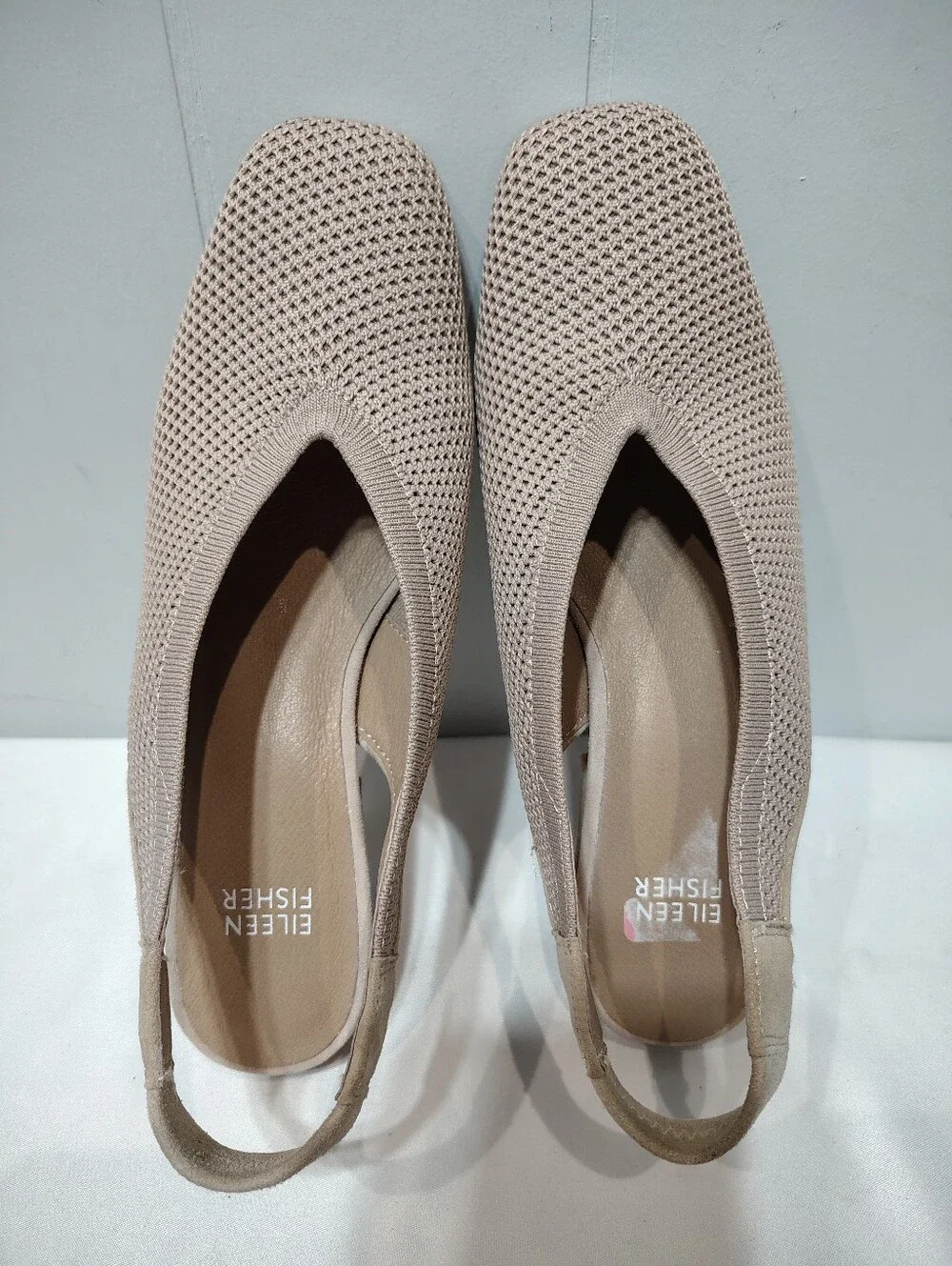 Eileen Fisher Vasa Taupe Recycled Stretch Knit Slingback Block Heels 7.5
